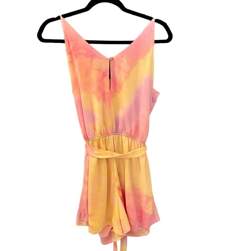 Sea + Sky Tied Dyed Knit Women’s Romper, Size L, Pink & Yellow, Spaghett… - Picture 3 of 9